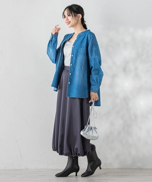 Droite lautreamont(ドロワットロートレアモン)の「PLUM ROYAL SATINスカート≪手洗い可能≫(スカート・レディース・チャコールグレー/ライトグレー・M)」の7枚目の写真