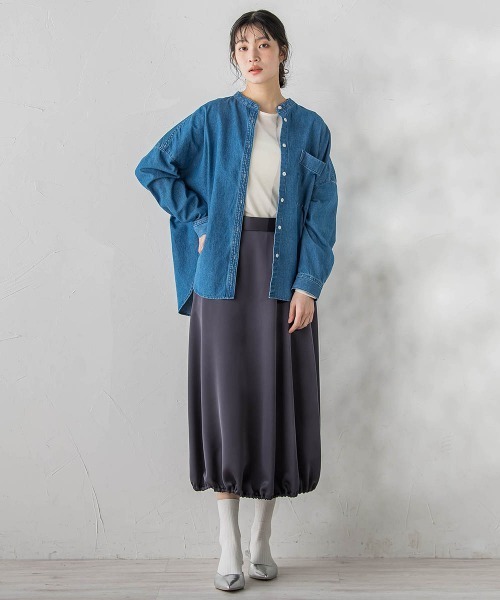 Droite lautreamont(ドロワットロートレアモン)の「PLUM ROYAL SATINスカート≪手洗い可能≫(スカート・レディース・チャコールグレー/ライトグレー・M)」の13枚目の写真