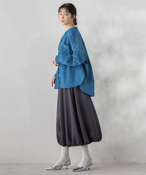 Droite lautreamont(ドロワットロートレアモン)の「PLUM ROYAL SATINスカート≪手洗い可能≫(スカート・レディース・チャコールグレー/ライトグレー・M)」の14枚目の写真