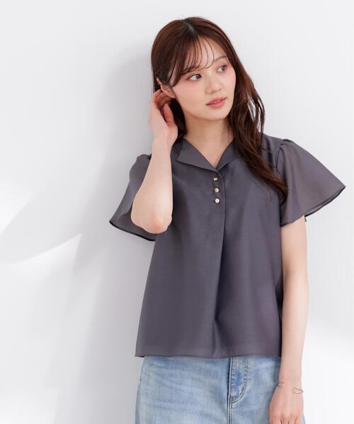 PROPORTION BODY DRESSING(プロポーションボディドレッシング)の「フレアスリーブ開襟ブラウス / 1216110402(シャツ/ブラウス・レディース・ホワイト系その他/ダークグレー/ブルー・SMALL/MEDIUM)」の6枚目の写真