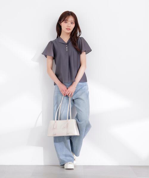 PROPORTION BODY DRESSING(プロポーションボディドレッシング)の「フレアスリーブ開襟ブラウス / 1216110402(シャツ/ブラウス・レディース・ホワイト系その他/ダークグレー/ブルー・SMALL/MEDIUM)」の7枚目の写真