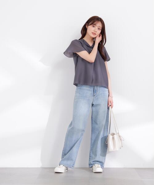 PROPORTION BODY DRESSING(プロポーションボディドレッシング)の「フレアスリーブ開襟ブラウス / 1216110402(シャツ/ブラウス・レディース・ホワイト系その他/ダークグレー/ブルー・SMALL/MEDIUM)」の8枚目の写真
