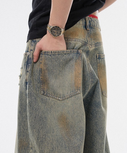 WISH FOR EVER（ウィッシュフォーエバー）の「【 3color / 3size 】ASSORT WIDE CURVE DAMEGE DENIM（その他パンツ・メンズ・ライトブルー/ブラック/インディゴブルー・SMALL/MEDIUM/LARGE）」の8枚目の写真