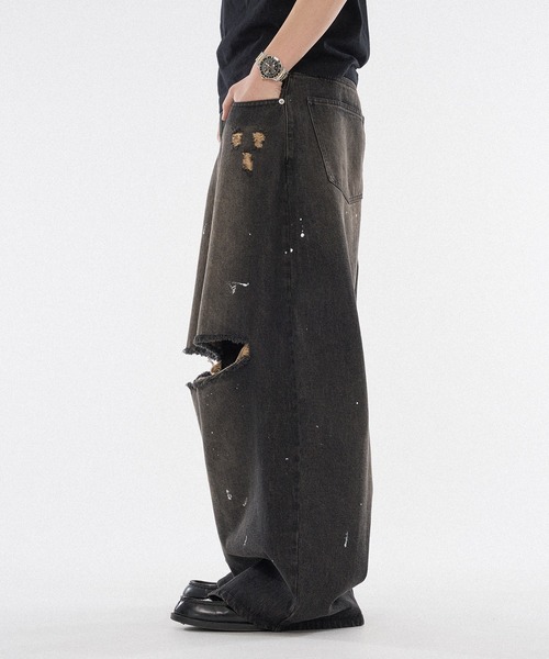 WISH FOR EVER（ウィッシュフォーエバー）の「【 3color / 3size 】ASSORT WIDE CURVE DAMEGE DENIM（その他パンツ・メンズ・ライトブルー/ブラック/インディゴブルー・SMALL/MEDIUM/LARGE）」の10枚目の写真