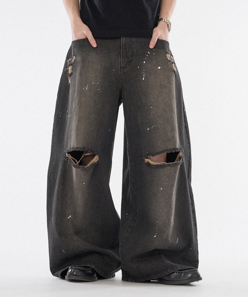 WISH FOR EVER（ウィッシュフォーエバー）の「【 3color / 3size 】ASSORT WIDE CURVE DAMEGE DENIM（その他パンツ・メンズ・ライトブルー/ブラック/インディゴブルー・SMALL/MEDIUM/LARGE）」の11枚目の写真