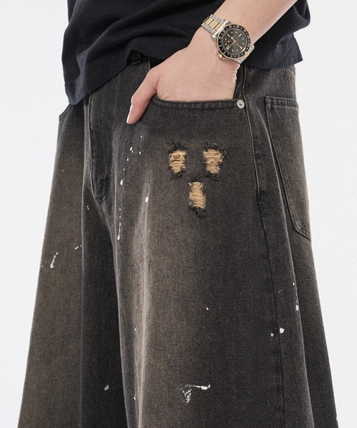 WISH FOR EVER（ウィッシュフォーエバー）の「【 3color / 3size 】ASSORT WIDE CURVE DAMEGE DENIM（その他パンツ・メンズ・ライトブルー/ブラック/インディゴブルー・SMALL/MEDIUM/LARGE）」の13枚目の写真