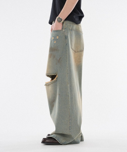 WISH FOR EVER（ウィッシュフォーエバー）の「【 3color / 3size 】ASSORT WIDE CURVE DAMEGE DENIM（その他パンツ・メンズ・ライトブルー/ブラック/インディゴブルー・SMALL/MEDIUM/LARGE）」の17枚目の写真