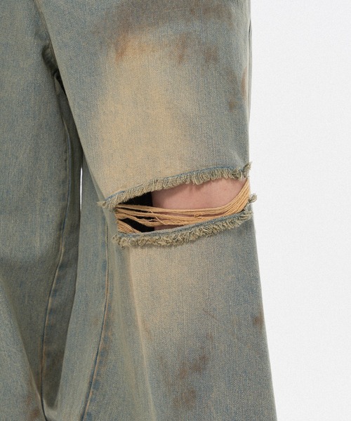 WISH FOR EVER（ウィッシュフォーエバー）の「【 3color / 3size 】ASSORT WIDE CURVE DAMEGE DENIM（その他パンツ・メンズ・ライトブルー/ブラック/インディゴブルー・SMALL/MEDIUM/LARGE）」の19枚目の写真