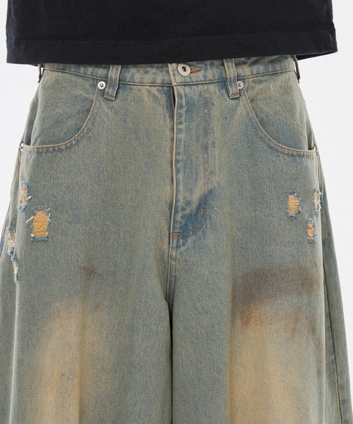 WISH FOR EVER（ウィッシュフォーエバー）の「【 3color / 3size 】ASSORT WIDE CURVE DAMEGE DENIM（その他パンツ・メンズ・ライトブルー/ブラック/インディゴブルー・SMALL/MEDIUM/LARGE）」の20枚目の写真