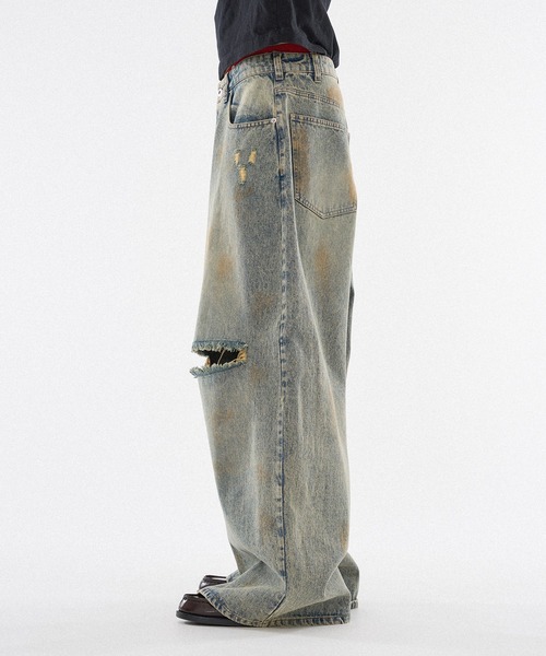 セール】【 3color / 3size 】ASSORT WIDE CURVE DAMEGE DENIM