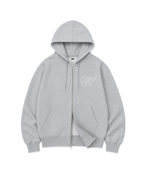 RANDOMOFF(ランダムオフ)の「R DOT WING MINI OVER FIT 2-WAY ZIP-UP (2color)(パーカー・メンズ・チャコールグレー/ブラック・LARGE/MEDIUM/X-LARGE/SMALL)」の2枚目の写真
