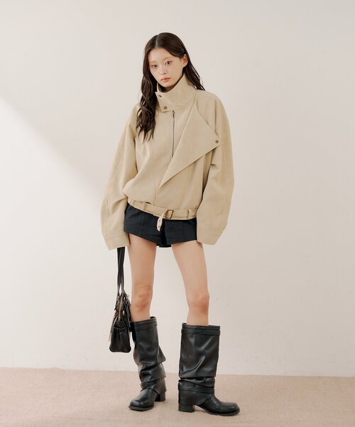 Chico（チコ）の「スタンドカラーレザールーズジャケット（その他アウター・レディース・ライトベージュ/アイボリー・FREE）」の7枚目の写真