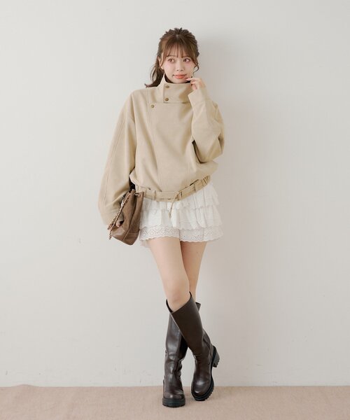 Chico（チコ）の「スタンドカラーレザールーズジャケット（その他アウター・レディース・ライトベージュ/アイボリー・FREE）」の9枚目の写真