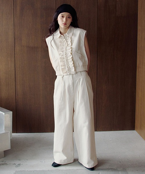 studio CLIP（スタディオクリップ）の「【daily CLIP】コットンツイルハイウエストタックパンツ（チノパンツ・レディース・ベージュ/アイボリー・FREE）」の15枚目の写真