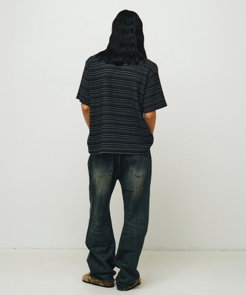 ENDOOR（エンドア）の「vintage stripe crochet 1/2 shirts (vtg blue)（シャツ/ブラウス・メンズ・その他・1/2）」の2枚目の写真