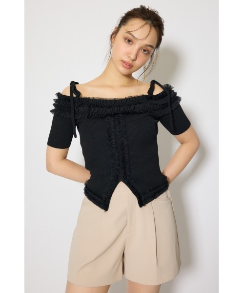 rienda(リエンダ)の「オフショルフリルニットトップス 春服 夏服(ニット/セーター・レディース・ブラック/ライトピンク/ライトイエロー・FREE)」の7枚目の写真