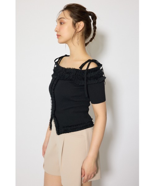 rienda(リエンダ)の「オフショルフリルニットトップス 春服 夏服(ニット/セーター・レディース・ブラック/ライトピンク/ライトイエロー・FREE)」の8枚目の写真