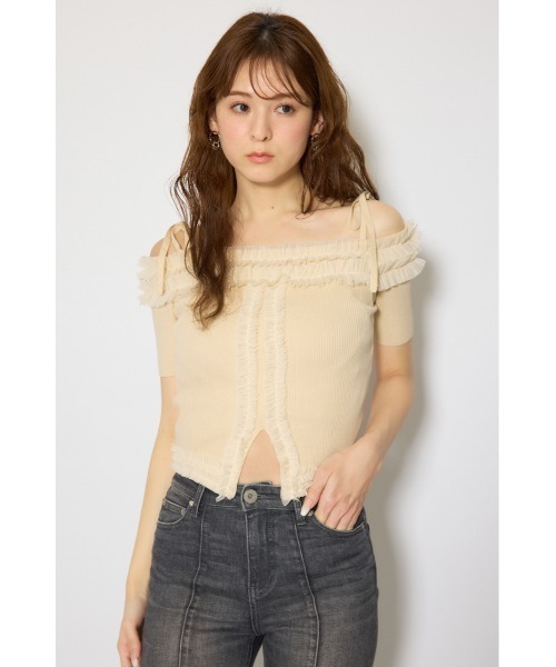 rienda(リエンダ)の「オフショルフリルニットトップス 春服 夏服(ニット/セーター・レディース・ブラック/ライトピンク/ライトイエロー・FREE)」の11枚目の写真