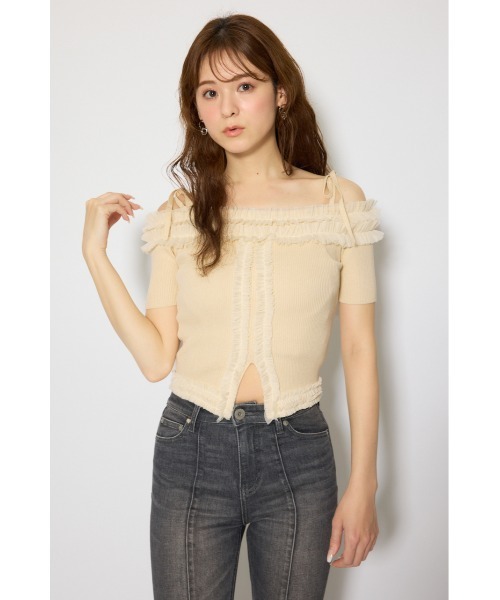 rienda(リエンダ)の「オフショルフリルニットトップス 春服 夏服(ニット/セーター・レディース・ブラック/ライトピンク/ライトイエロー・FREE)」の14枚目の写真