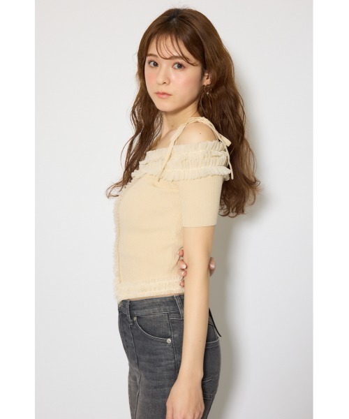 rienda(リエンダ)の「オフショルフリルニットトップス 春服 夏服(ニット/セーター・レディース・ブラック/ライトピンク/ライトイエロー・FREE)」の15枚目の写真