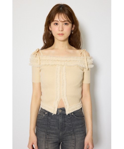 rienda(リエンダ)の「オフショルフリルニットトップス 春服 夏服(ニット/セーター・レディース・ブラック/ライトピンク/ライトイエロー・FREE)」の17枚目の写真