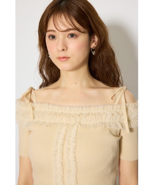 rienda(リエンダ)の「オフショルフリルニットトップス 春服 夏服(ニット/セーター・レディース・ブラック/ライトピンク/ライトイエロー・FREE)」の20枚目の写真