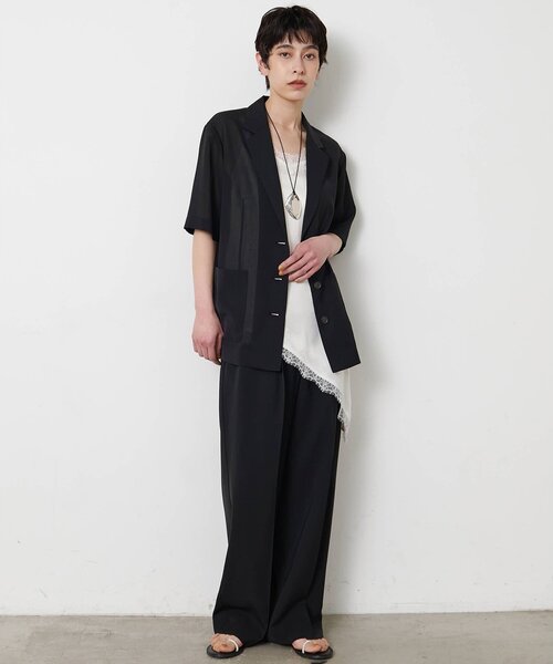 THE PAUSE(ザ ポーズ)の「【THE PAUSE】シアーハーフスリーブジャケット(テーラードジャケット・レディース・ブラック/チャコールグレー・FREE)」の10枚目の写真