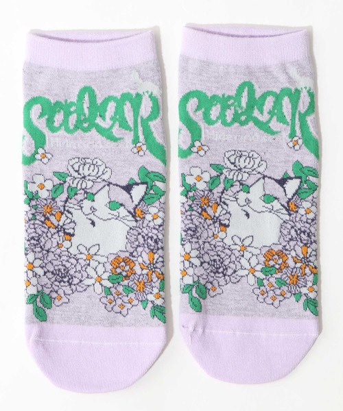 ScoLar(スカラー)の「88J18802:スカラーフロントネコ柄ソックス(ソックス/靴下・レディース・パープル/ピンク・FREE)」の1枚目の写真