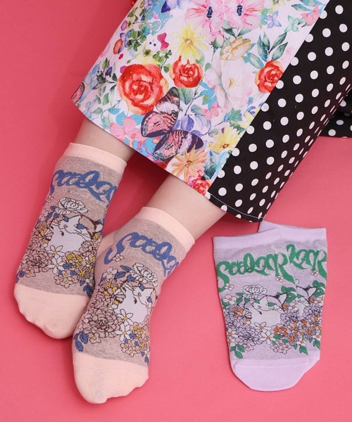 ScoLar(スカラー)の「88J18802:スカラーフロントネコ柄ソックス(ソックス/靴下・レディース・パープル/ピンク・FREE)」の3枚目の写真