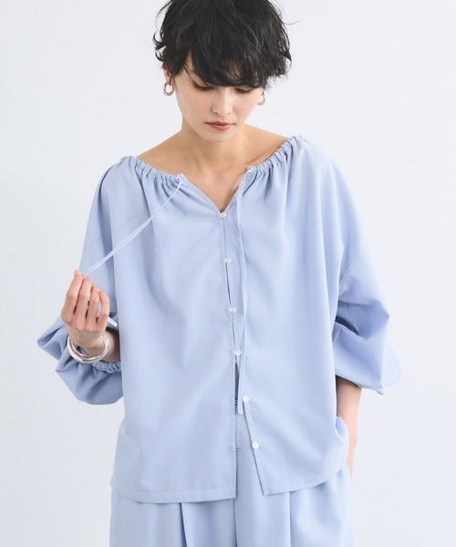 BARNYARDSTORM（バンヤードストーム）の「BARNYARDSTORM / 2WAYサッカーストライプブラウス【吸水速乾 / WEB限定カラー】＜セットアップ対応＞（シャツ/ブラウス・レディース・ホワイト/ブラック/ブルー・FREE）」の3枚目の写真