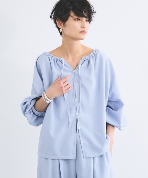 BARNYARDSTORM（バンヤードストーム）の「BARNYARDSTORM / 2WAYサッカーストライプブラウス【吸水速乾 / WEB限定カラー】＜セットアップ対応＞（シャツ/ブラウス・レディース・ホワイト/ブラック/ブルー・FREE）」の20枚目の写真