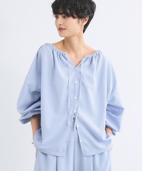 BARNYARDSTORM（バンヤードストーム）の「BARNYARDSTORM / 2WAYサッカーストライプブラウス【吸水速乾 / WEB限定カラー】＜セットアップ対応＞（シャツ/ブラウス・レディース・ホワイト/ブラック/ブルー・FREE）」の6枚目の写真