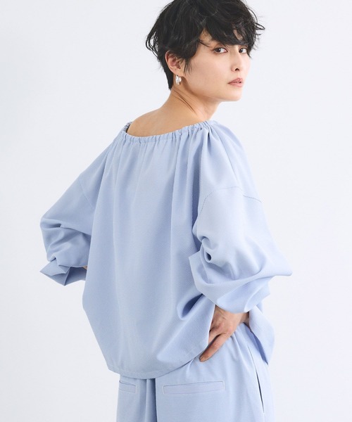 BARNYARDSTORM（バンヤードストーム）の「BARNYARDSTORM / 2WAYサッカーストライプブラウス【吸水速乾 / WEB限定カラー】＜セットアップ対応＞（シャツ/ブラウス・レディース・ホワイト/ブラック/ブルー・FREE）」の7枚目の写真