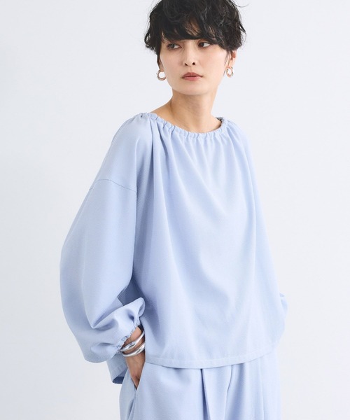 BARNYARDSTORM（バンヤードストーム）の「BARNYARDSTORM / 2WAYサッカーストライプブラウス【吸水速乾 / WEB限定カラー】＜セットアップ対応＞（シャツ/ブラウス・レディース・ホワイト/ブラック/ブルー・FREE）」の16枚目の写真