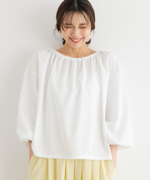 BARNYARDSTORM（バンヤードストーム）の「BARNYARDSTORM / 2WAYサッカーストライプブラウス【吸水速乾 / WEB限定カラー】＜セットアップ対応＞（シャツ/ブラウス・レディース・ホワイト/ブラック/ブルー・FREE）」の4枚目の写真