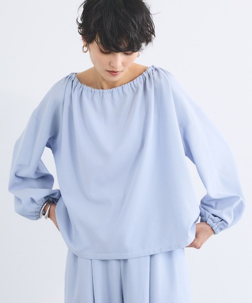 BARNYARDSTORM（バンヤードストーム）の「BARNYARDSTORM / 2WAYサッカーストライプブラウス【吸水速乾 / WEB限定カラー】＜セットアップ対応＞（シャツ/ブラウス・レディース・ホワイト/ブラック/ブルー・FREE）」の14枚目の写真