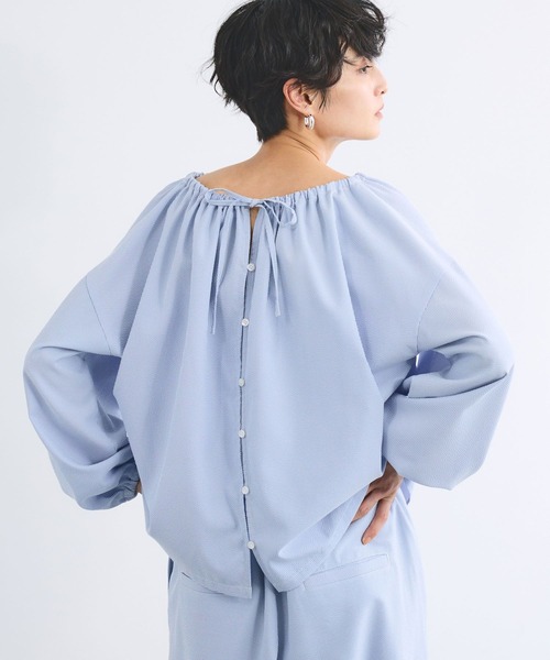 BARNYARDSTORM（バンヤードストーム）の「BARNYARDSTORM / 2WAYサッカーストライプブラウス【吸水速乾 / WEB限定カラー】＜セットアップ対応＞（シャツ/ブラウス・レディース・ホワイト/ブラック/ブルー・FREE）」の15枚目の写真