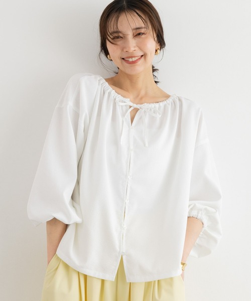 BARNYARDSTORM（バンヤードストーム）の「BARNYARDSTORM / 2WAYサッカーストライプブラウス【吸水速乾 / WEB限定カラー】＜セットアップ対応＞（シャツ/ブラウス・レディース・ホワイト/ブラック/ブルー・FREE）」の21枚目の写真