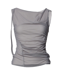 Draped Mesh Layered Sleeveless (FL-116_Gray)