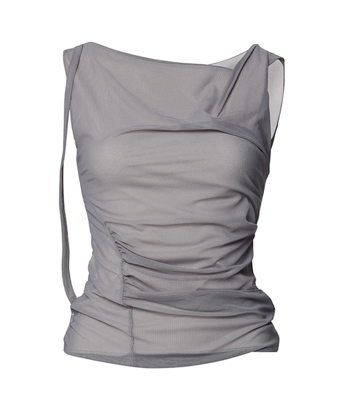 FLAREUP(フレアアップ)の「Draped Mesh Layered Sleeveless (FL-116_Gray)(Tシャツ/カットソー・レディース・ライトグレー・1/2)」の1枚目の写真