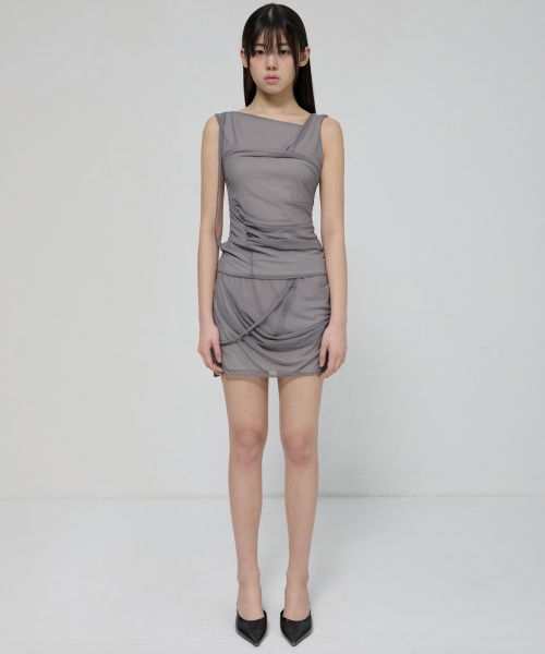 FLAREUP(フレアアップ)の「Draped Mesh Layered Sleeveless (FL-116_Gray)(Tシャツ/カットソー・レディース・ライトグレー・1/2)」の5枚目の写真
