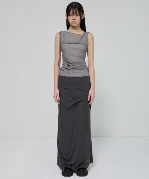 FLAREUP(フレアアップ)の「Draped Mesh Layered Sleeveless (FL-116_Gray)(Tシャツ/カットソー・レディース・ライトグレー・1/2)」の7枚目の写真