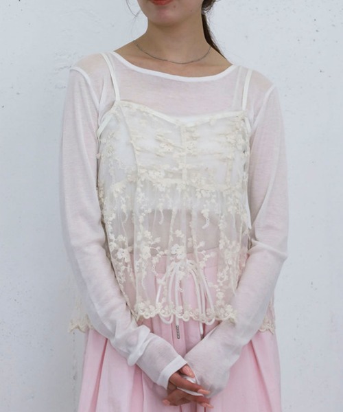 archives(アルシーヴ)の「刺繍レースペプラムビスチェ×シアーカットTOPS(アンサンブル・レディース・オフホワイト/ブルー/ブラック・MEDIUM)」の1枚目の写真