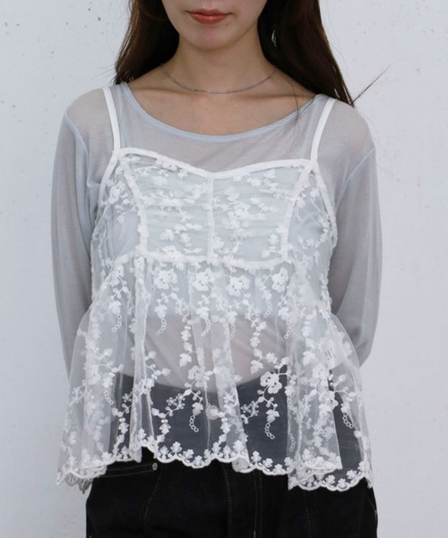 archives(アルシーヴ)の「刺繍レースペプラムビスチェ×シアーカットTOPS(アンサンブル・レディース・オフホワイト/ブルー/ブラック・MEDIUM)」の3枚目の写真