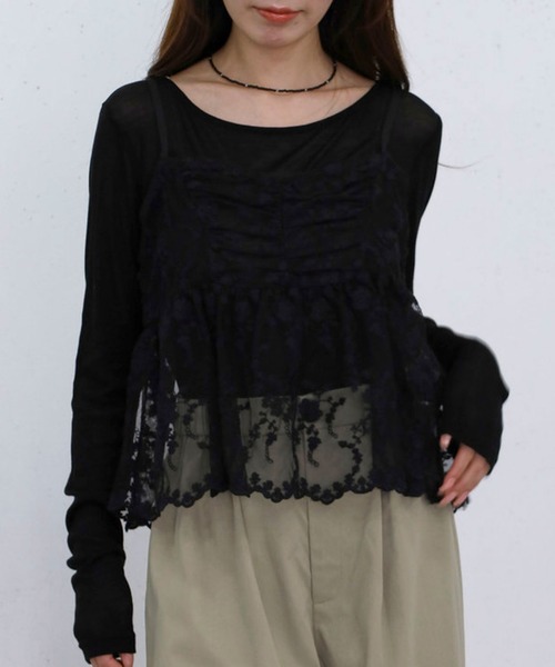 archives(アルシーヴ)の「刺繍レースペプラムビスチェ×シアーカットTOPS(アンサンブル・レディース・オフホワイト/ブルー/ブラック・MEDIUM)」の2枚目の写真