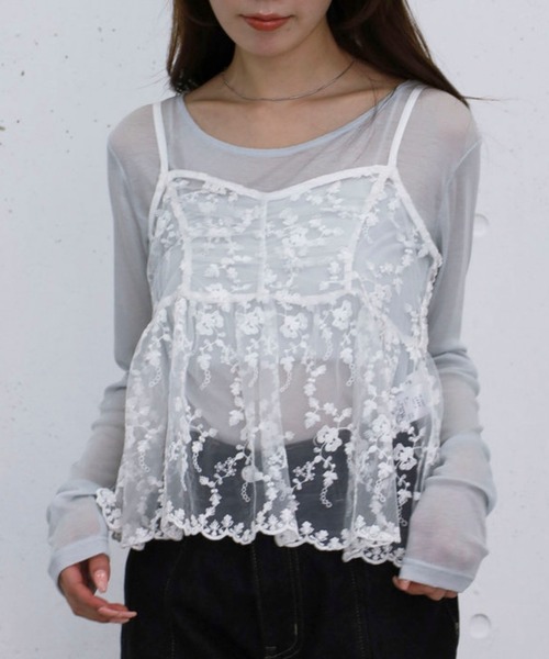 archives(アルシーヴ)の「刺繍レースペプラムビスチェ×シアーカットTOPS(アンサンブル・レディース・オフホワイト/ブルー/ブラック・MEDIUM)」の13枚目の写真