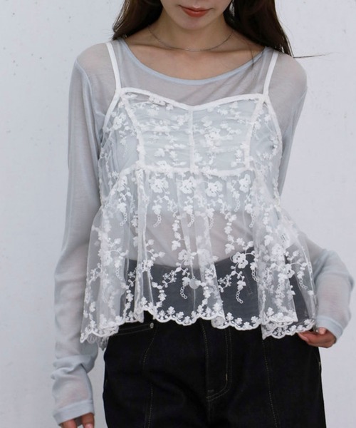archives(アルシーヴ)の「刺繍レースペプラムビスチェ×シアーカットTOPS(アンサンブル・レディース・オフホワイト/ブルー/ブラック・MEDIUM)」の12枚目の写真