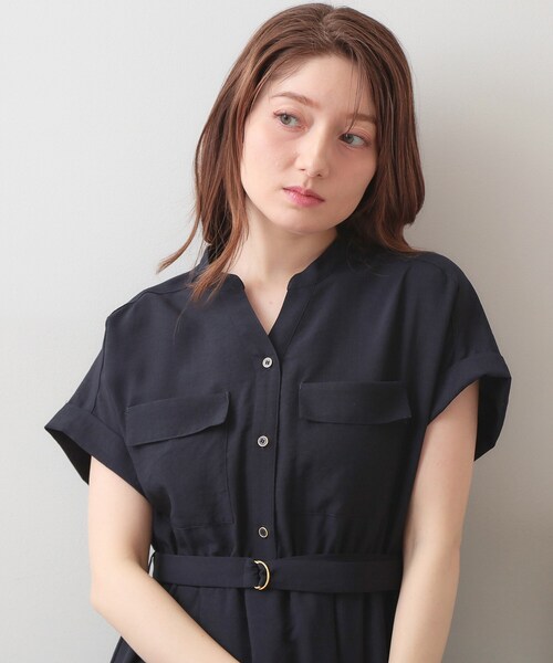 index(インデックス)の「ダブルポケットスキッパーワンピース【防シワ/洗濯機OK】《XS~3L/6col》(ワンピース・レディース・サックスブルー/ナチュラル/ネイビー/チャコール/ダークブラウン/ブルー系5・34/36/38/40/42/44)」の4枚目の写真