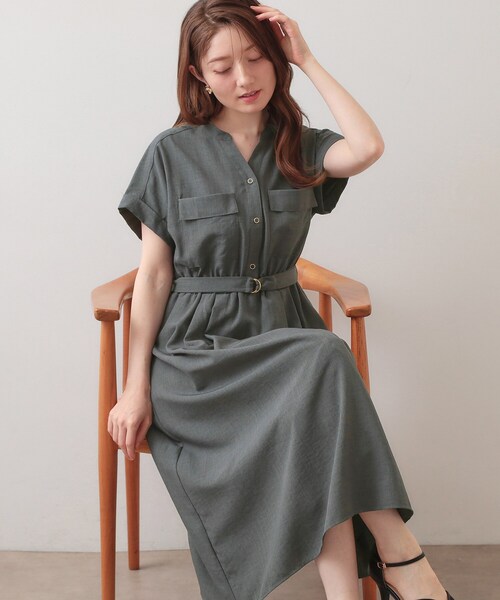 index(インデックス)の「ダブルポケットスキッパーワンピース【防シワ/洗濯機OK】《XS~3L/6col》(ワンピース・レディース・サックスブルー/ナチュラル/ネイビー/チャコール/ダークブラウン/ブルー系5・34/36/38/40/42/44)」の2枚目の写真