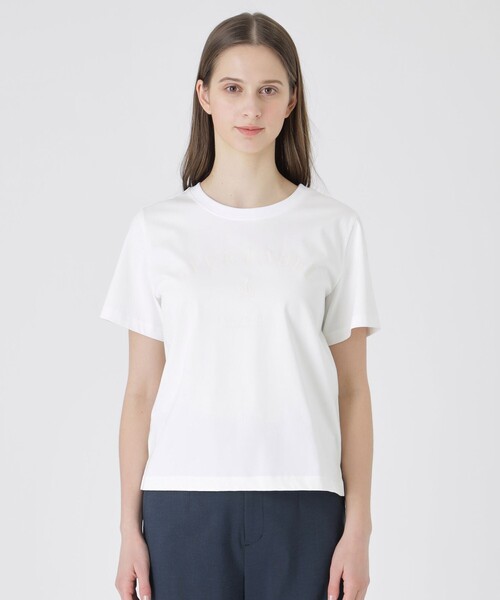 BLUE LABEL CRESTBRIDGE(ブルーレーベルクレストブリッジ)の「【UVカット】【接触冷感】【防透け】プレーティングシルケット天竺グラフィックロゴTシャツ(Tシャツ/カットソー・レディース・ダークネイビー/ホワイト/ベビーピンク/ブルー・40/38)」の11枚目の写真